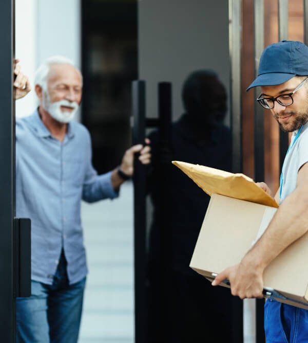 man collecting a Door to Door Service from agent delivery driver
