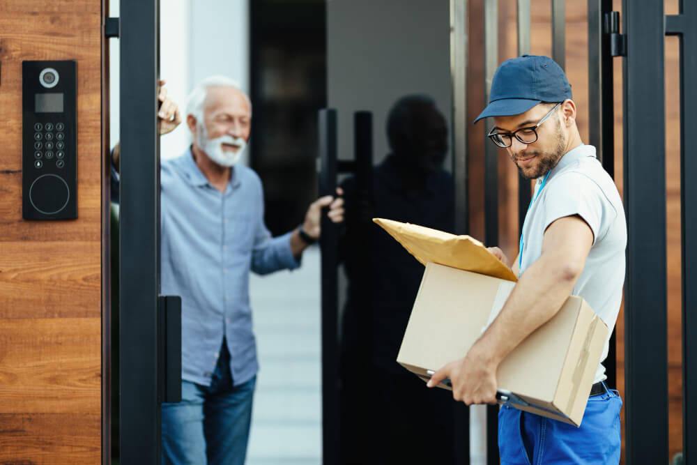 man collecting a Door to Door Service from agent delivery driver